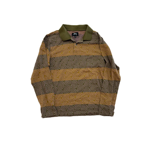 Stussy Swirl Stripe Long Sleeve Polo (S)