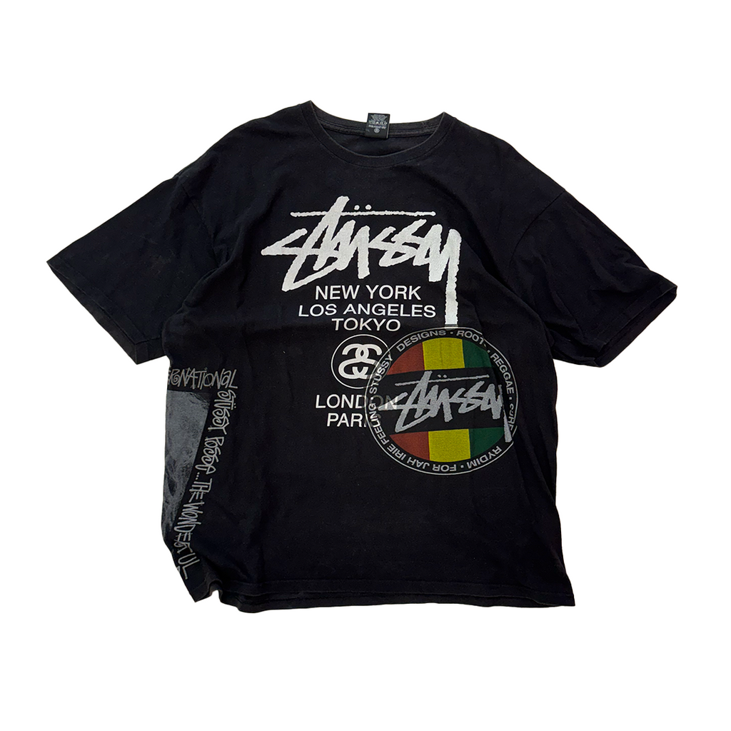 Stussy All-Over World and Other Designs Black Tee (XL)