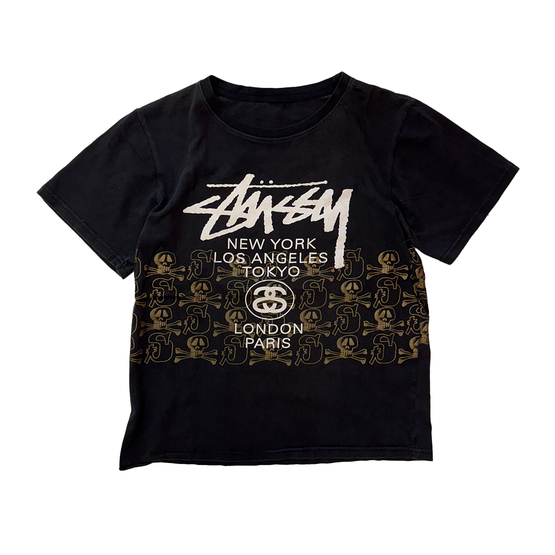 Stussy All-Over Skull World Tour Black Tee (M/L)