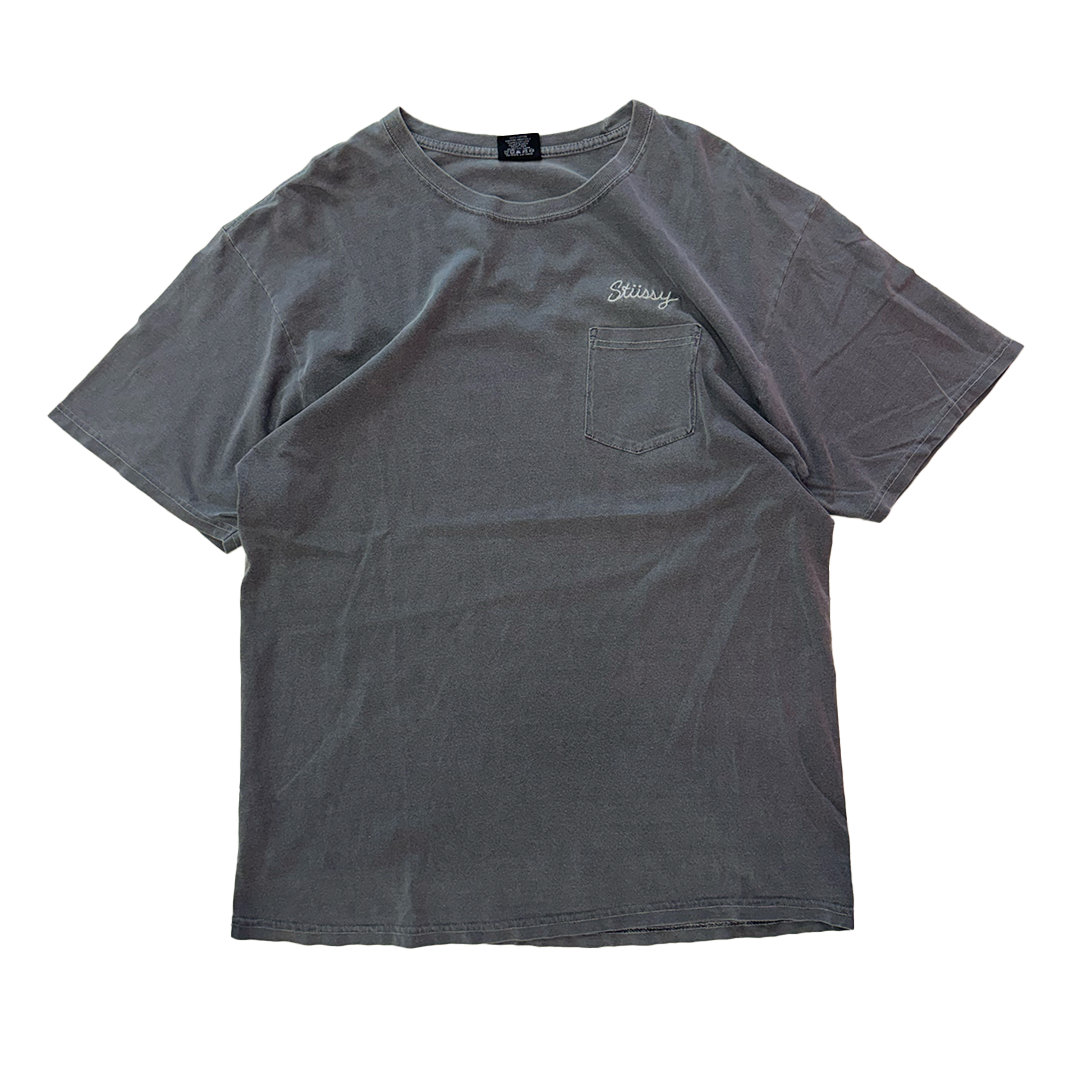 Stussy Embroidered Logo Pocket Grey Tee (L)