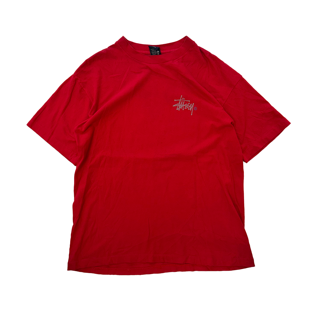 Stussy Glitter Logo Single Stitch Red Tee (L)