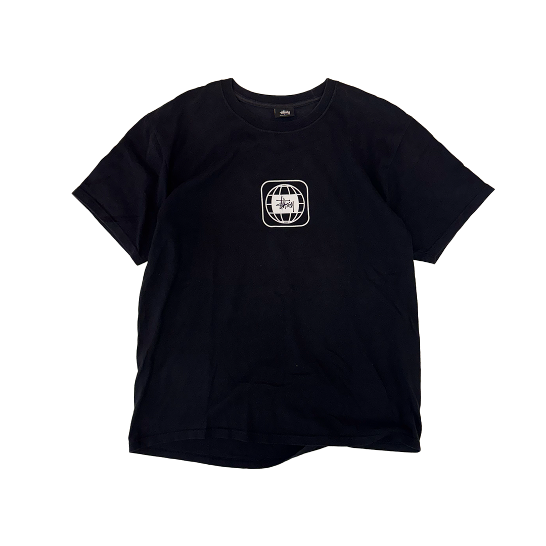 Stussy Planet Logo Black Tee (L)
