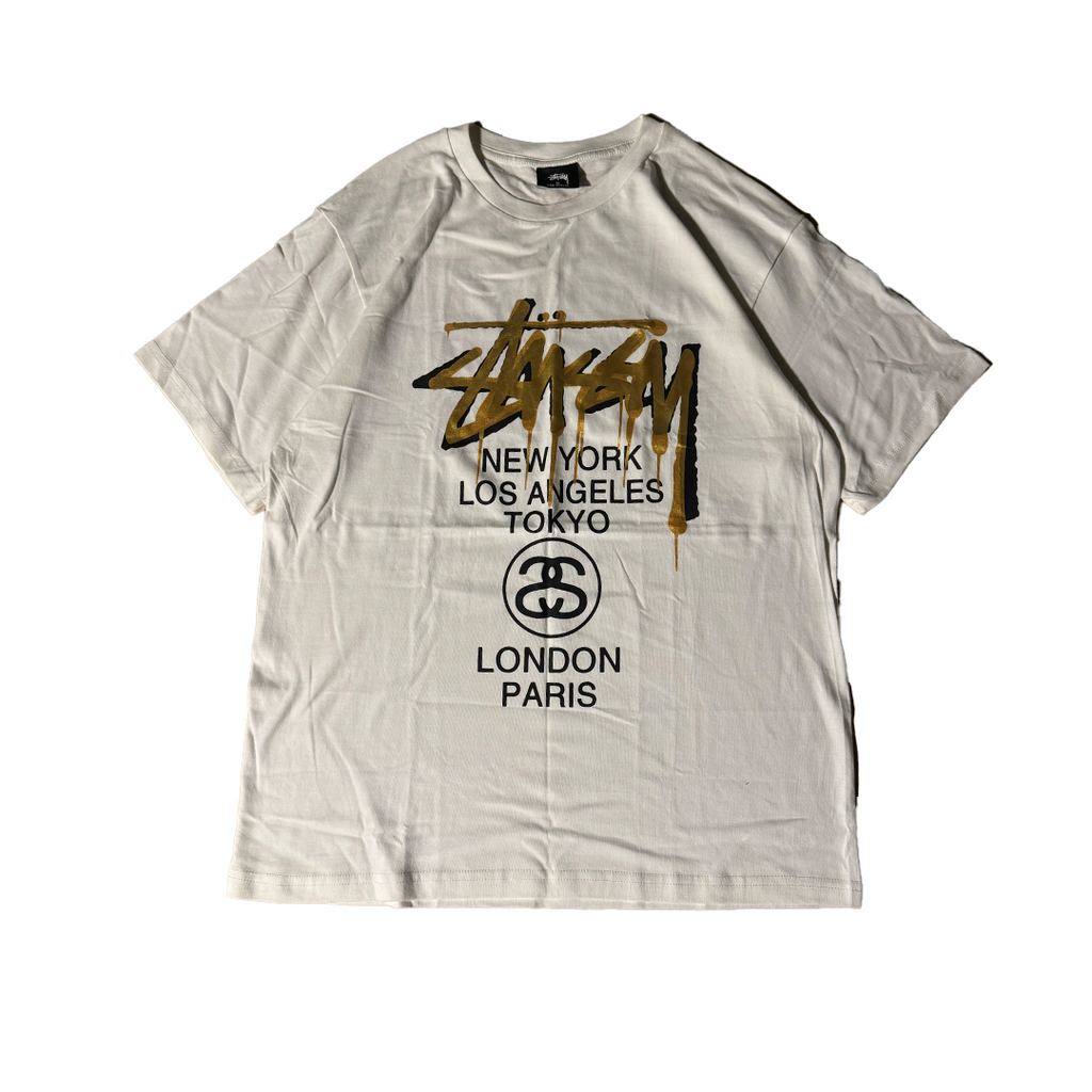 Stussy Gold Paint World Tour White Tee (M)