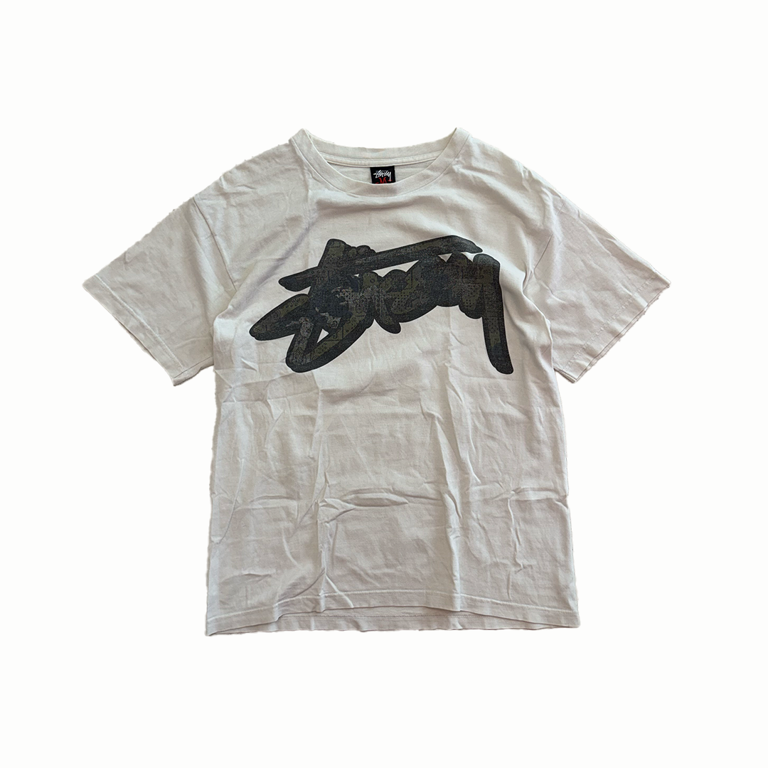 Stussy Script Logo White Tee (M)