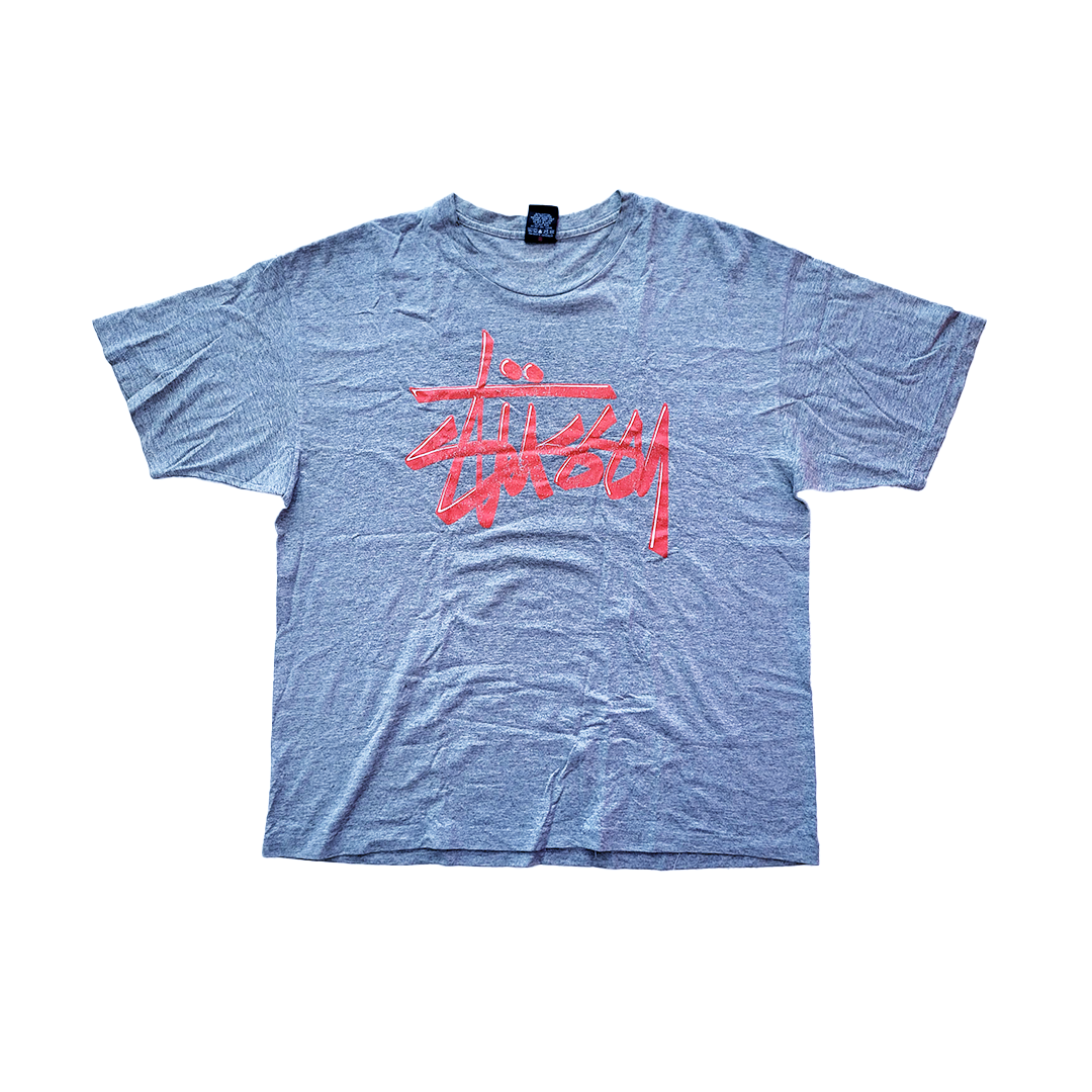 Stussy Orange Logo Grey Tee (L)