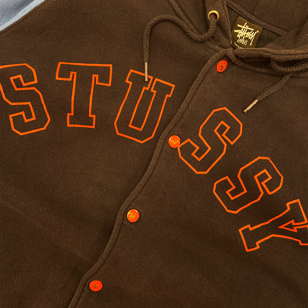 Stussy Vintage Varsity Button Up Hoodie (L)