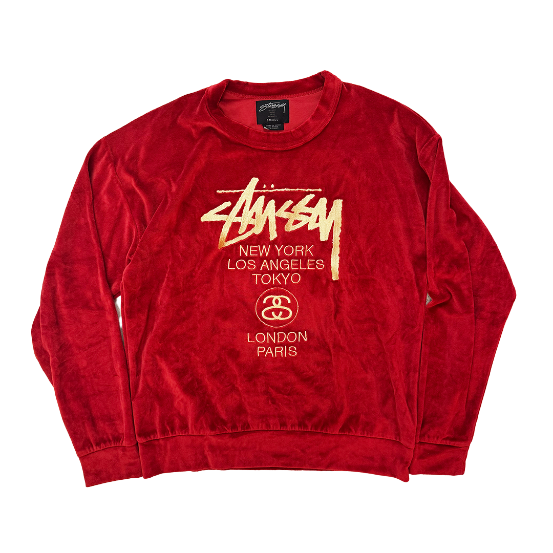 Stussy Velvet Red World Tour Sweater (S)