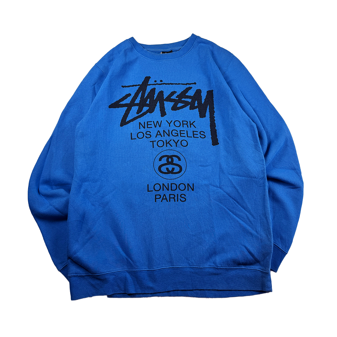 Stussy World Tour Blue Sweater (M)