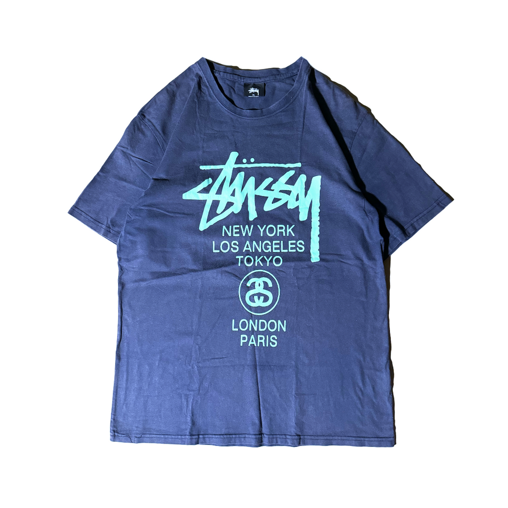 Stussy Green Print World Tour Black Tee (XL)