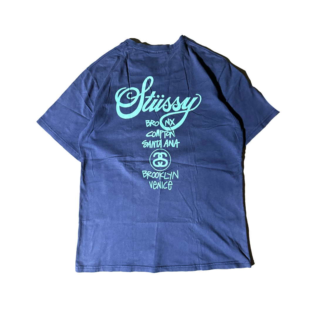 Stussy Green Print World Tour Black Tee (XL)