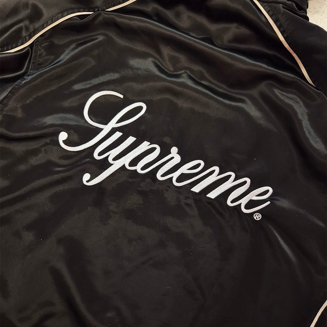 Supreme Satin Hooded Track Black Jacket (M)