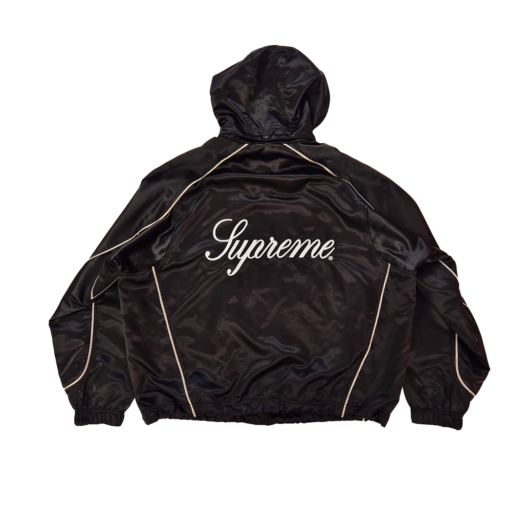 Supreme Satin Hooded Track Black Jacket (M)