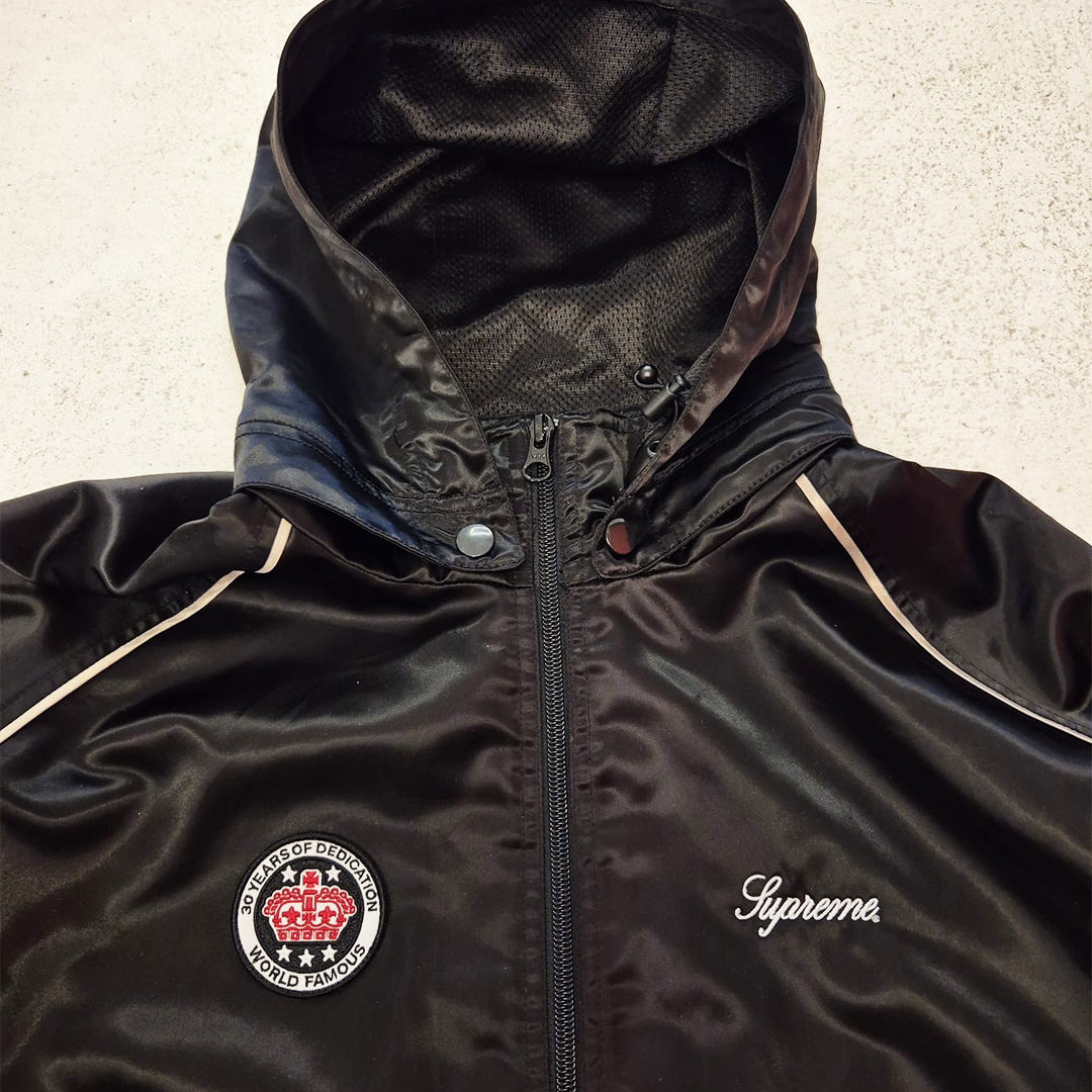 Supreme Satin Hooded Track Black Jacket (M)