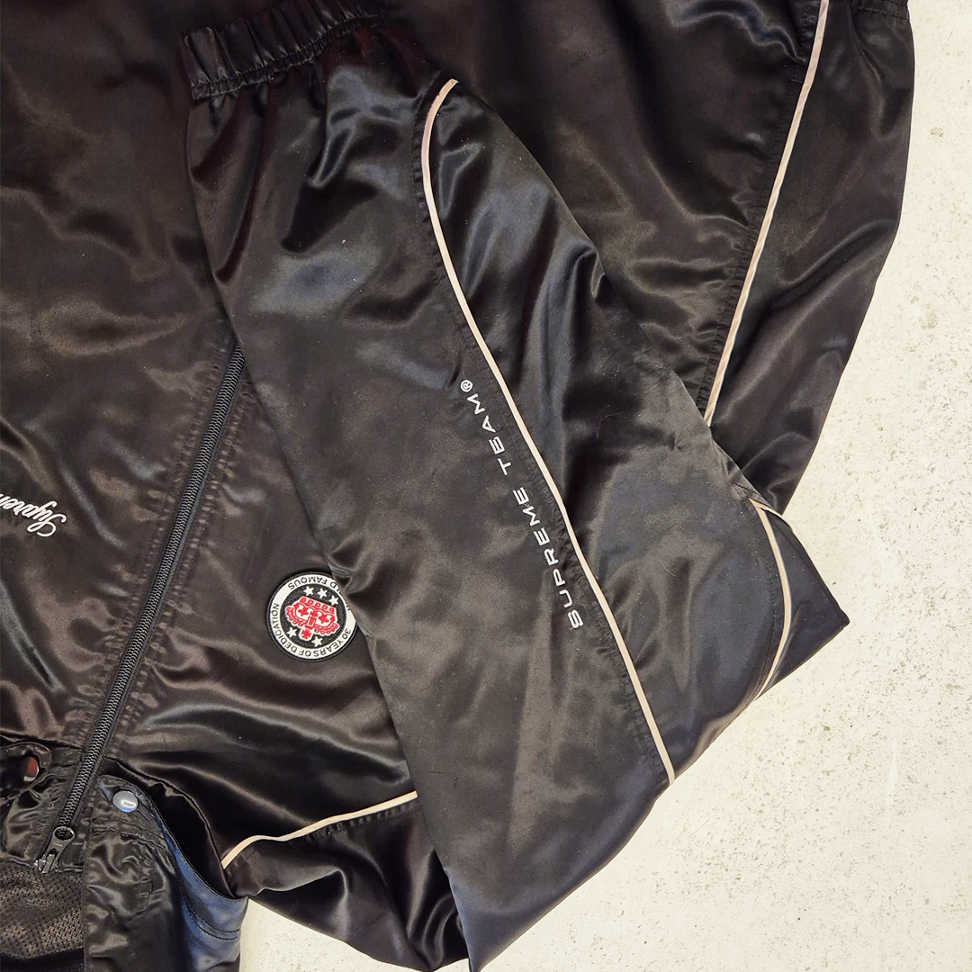 Supreme Satin Hooded Track Black Jacket (M)