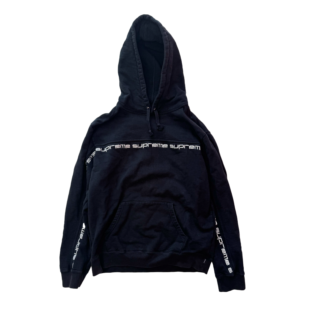 Supreme Text Stripe Hooded Sweatshirt Black (M)