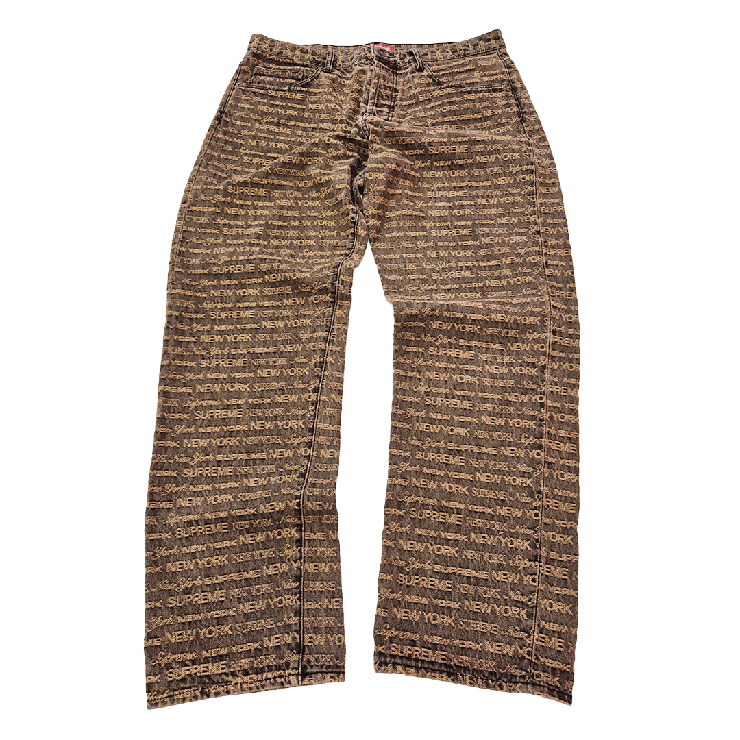 Supreme Multi Type Jacquard Brown Denim Pants (36)