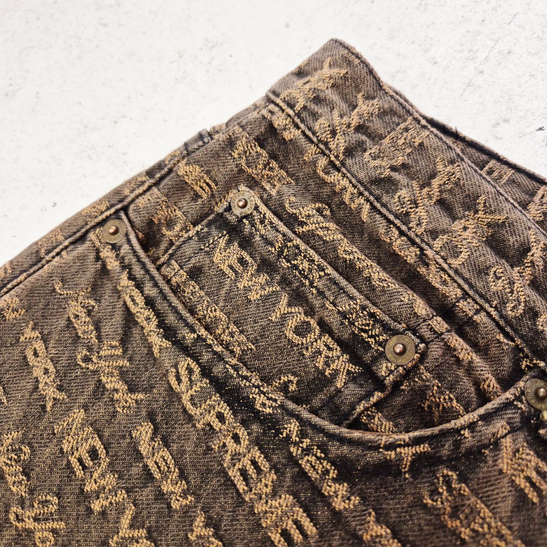 Supreme Multi Type Jacquard Brown Denim Pants (36)
