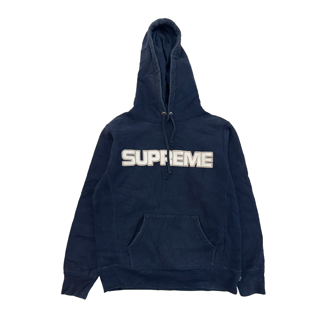 Supreme Navy Perforated Leather Hoodie (S)