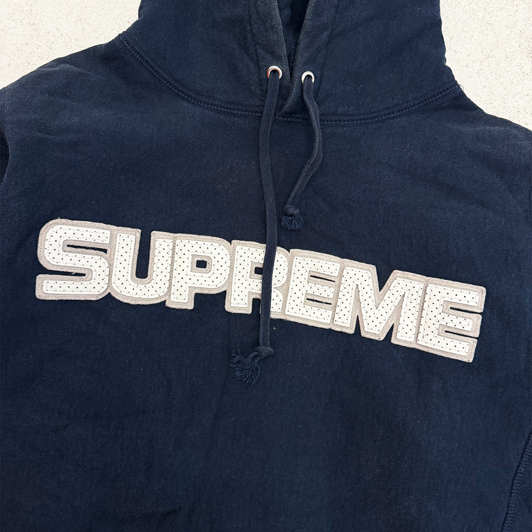 Supreme Navy Perforated Leather Hoodie (S)