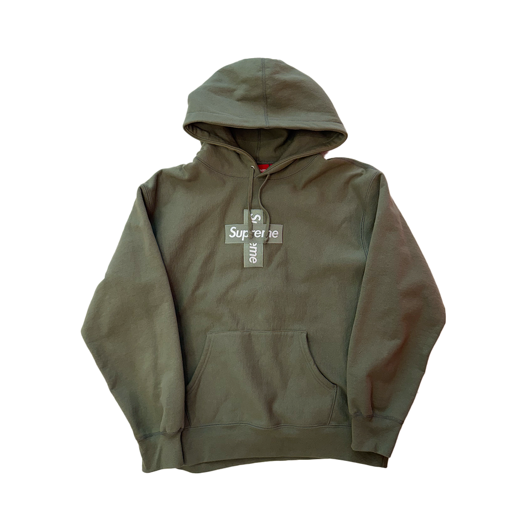 Supreme Cross Box Logo Olive Hooded Sweatshirt (L)