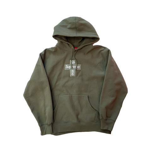Supreme Cross Box Logo Olive Hooded Sweatshirt (L)