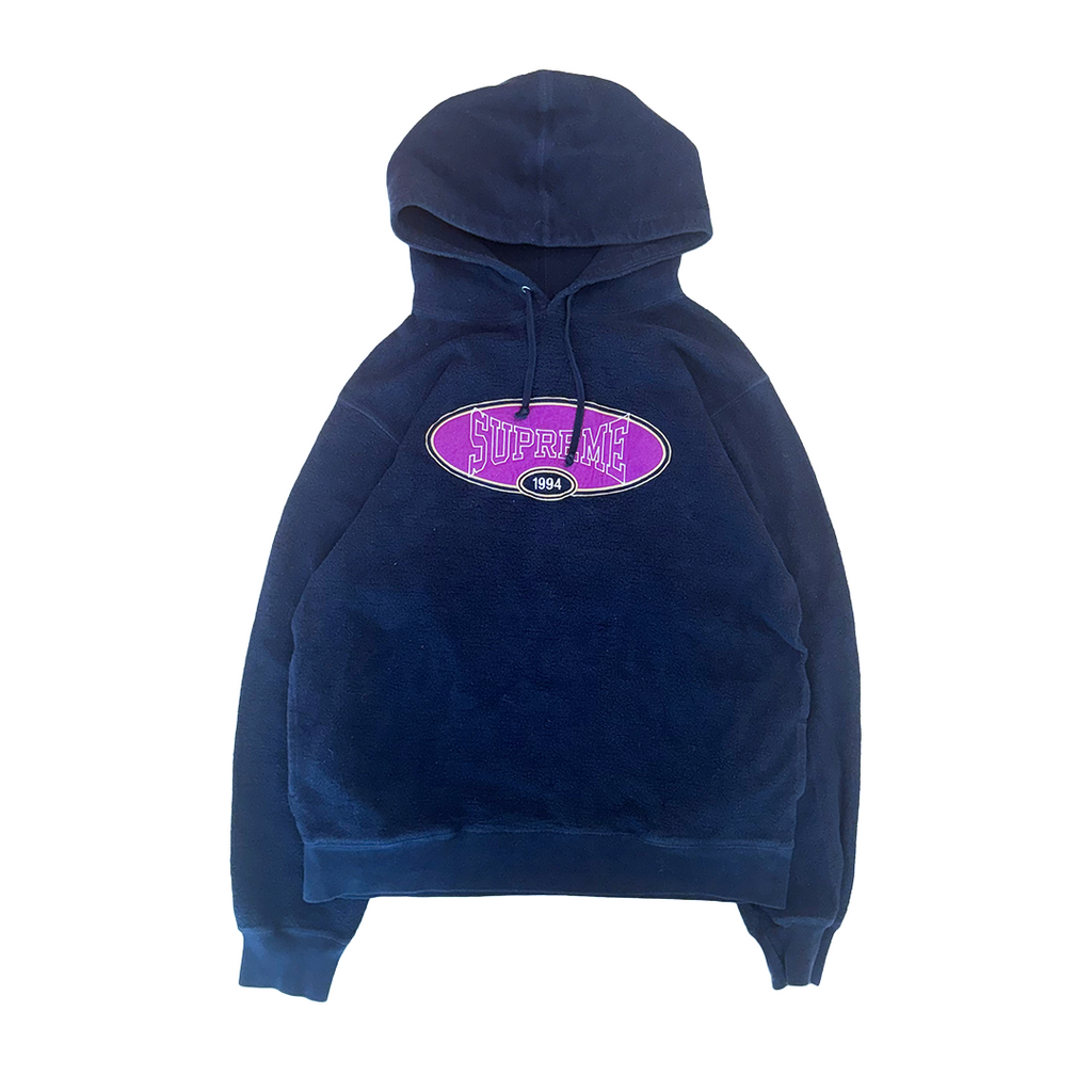 Supreme Reverse Fleece Navy Hooded Sweatshirt (L)