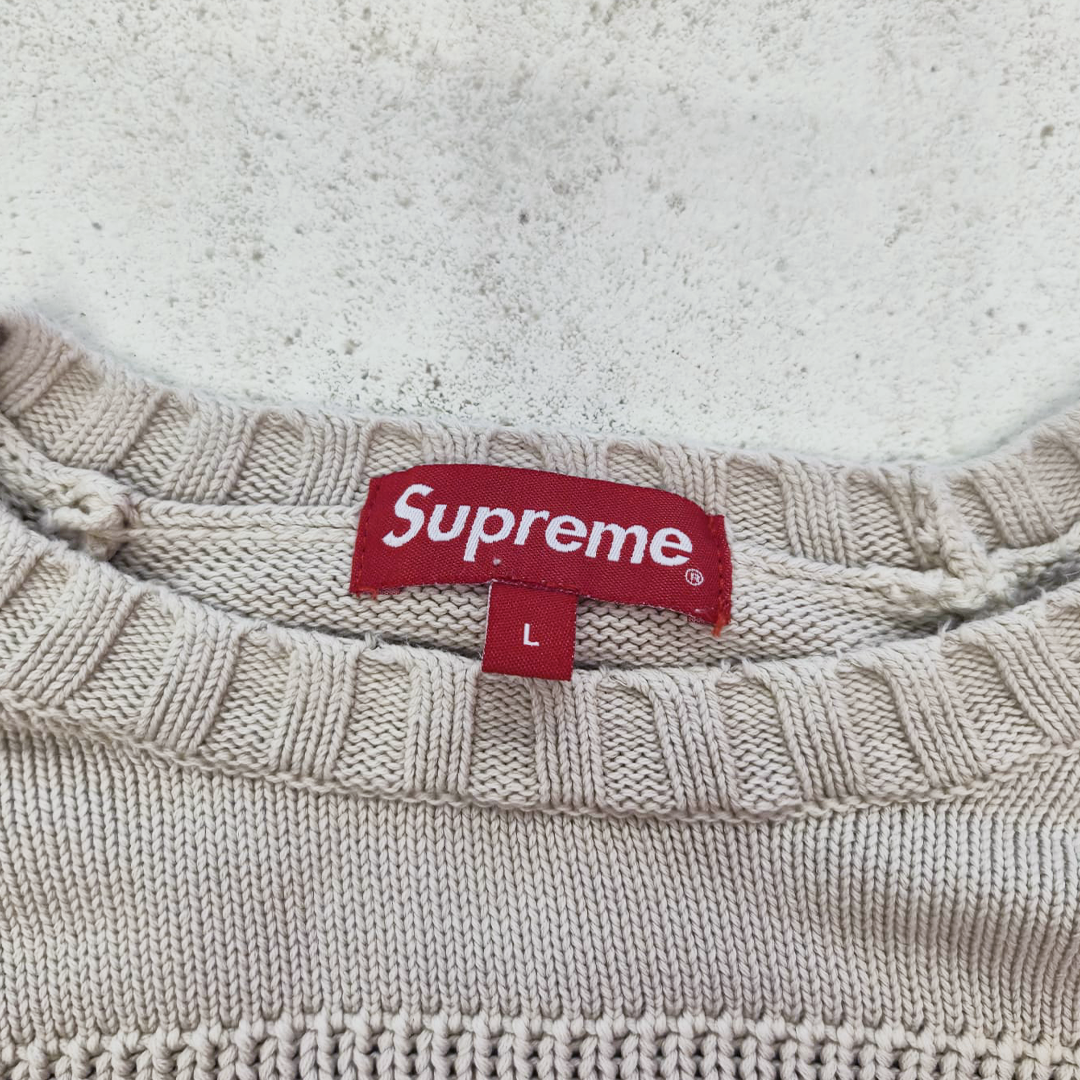 Supreme Small Box Stripe Beige Knit Sweater (L)