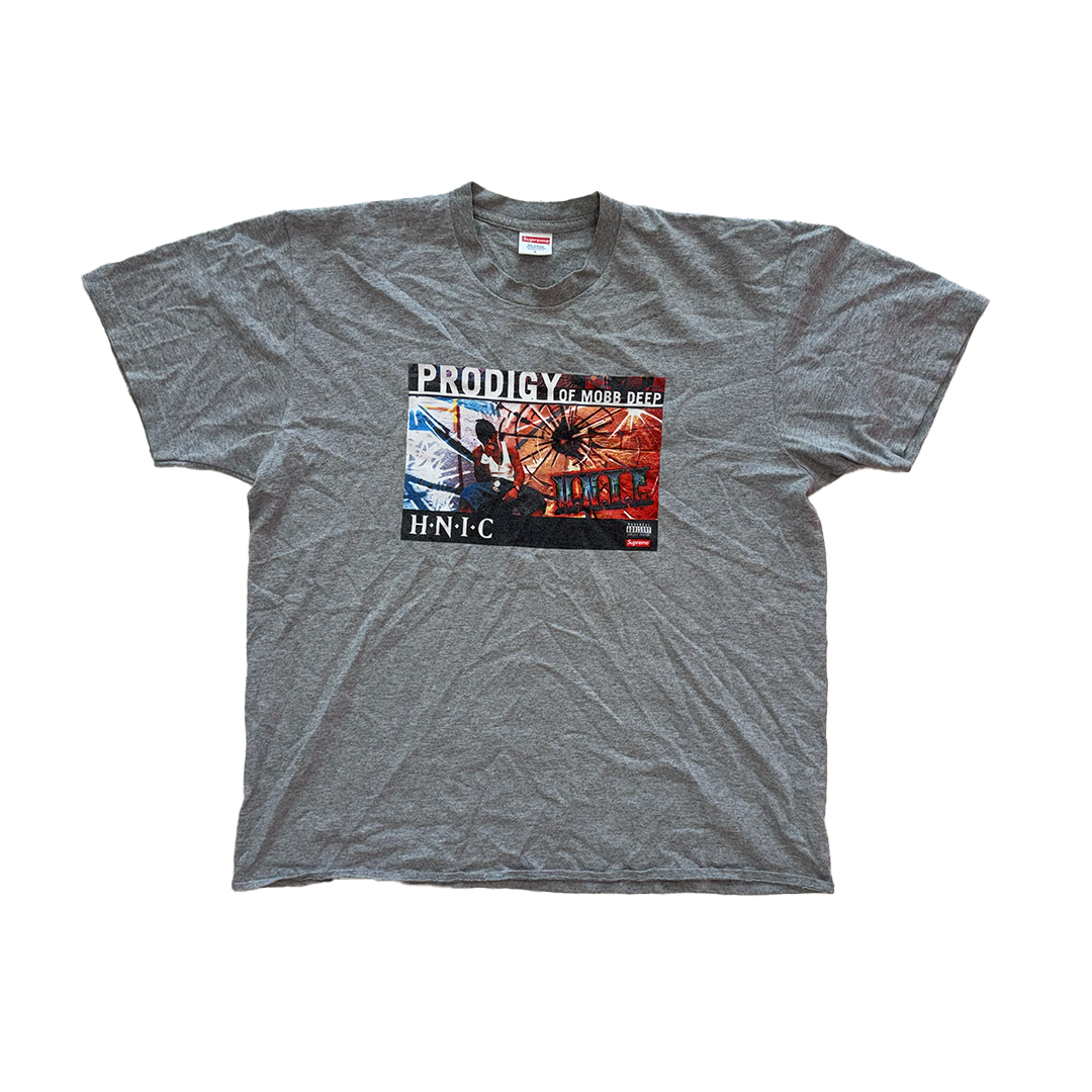 Supreme "Prodigy of Mobb Deep" Grey Tee CROPPED (L)
