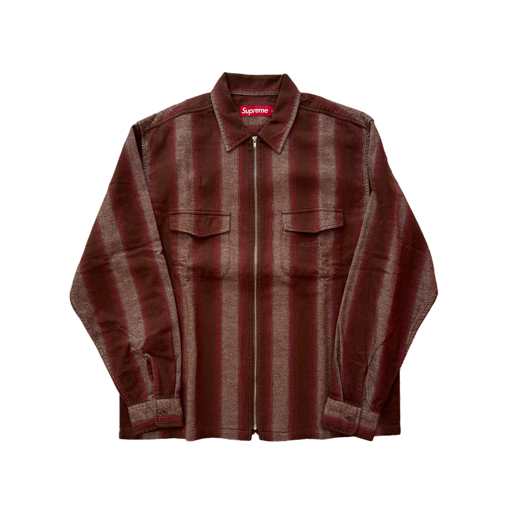 Supreme Stripe Flannel Zip Up Shirt (M)