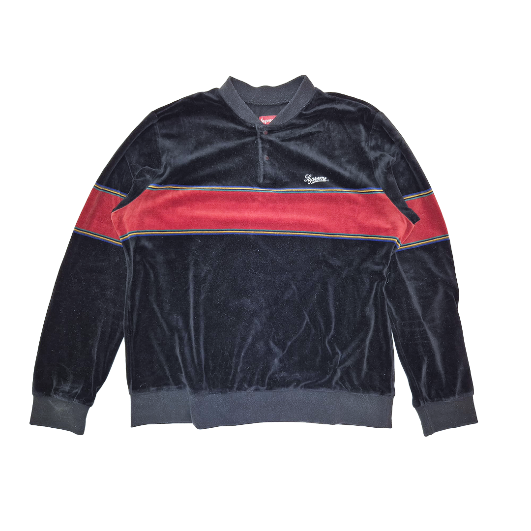 Supreme Velour Snap Henley Black Sweater (L)