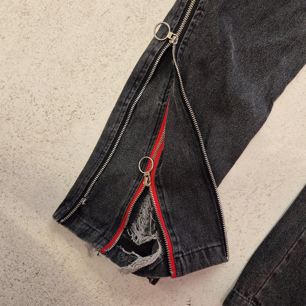 Y2K Zipper Gimmick Denim Pants (One Size)
