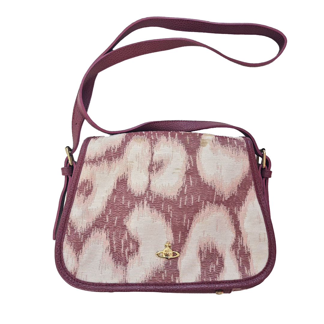 Vivienne Westwood Leather Trim Canvas Pink Tapisserie Crossbody Bag
