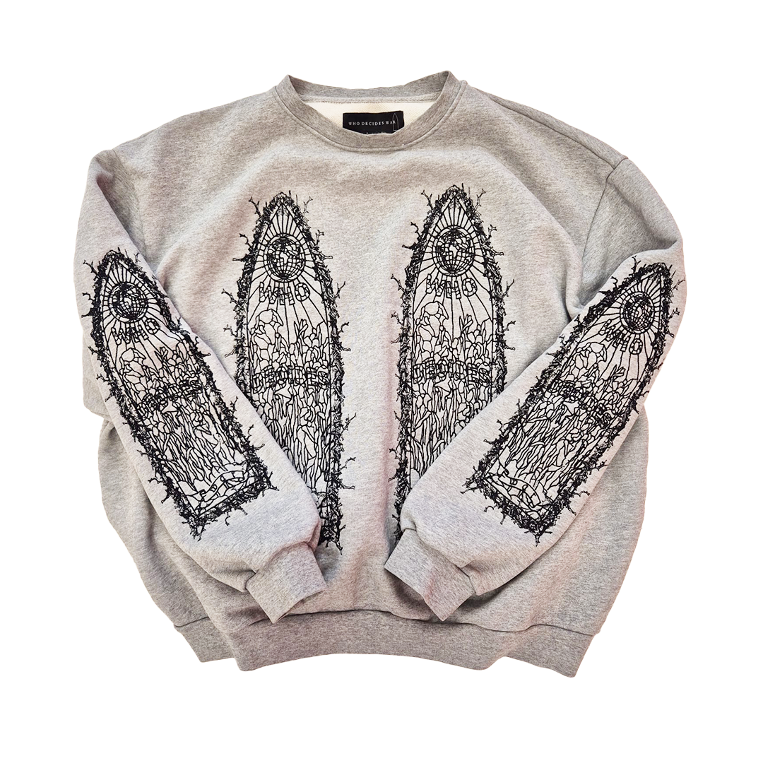 Who Decides War Embroidery Grey Sweater (S)