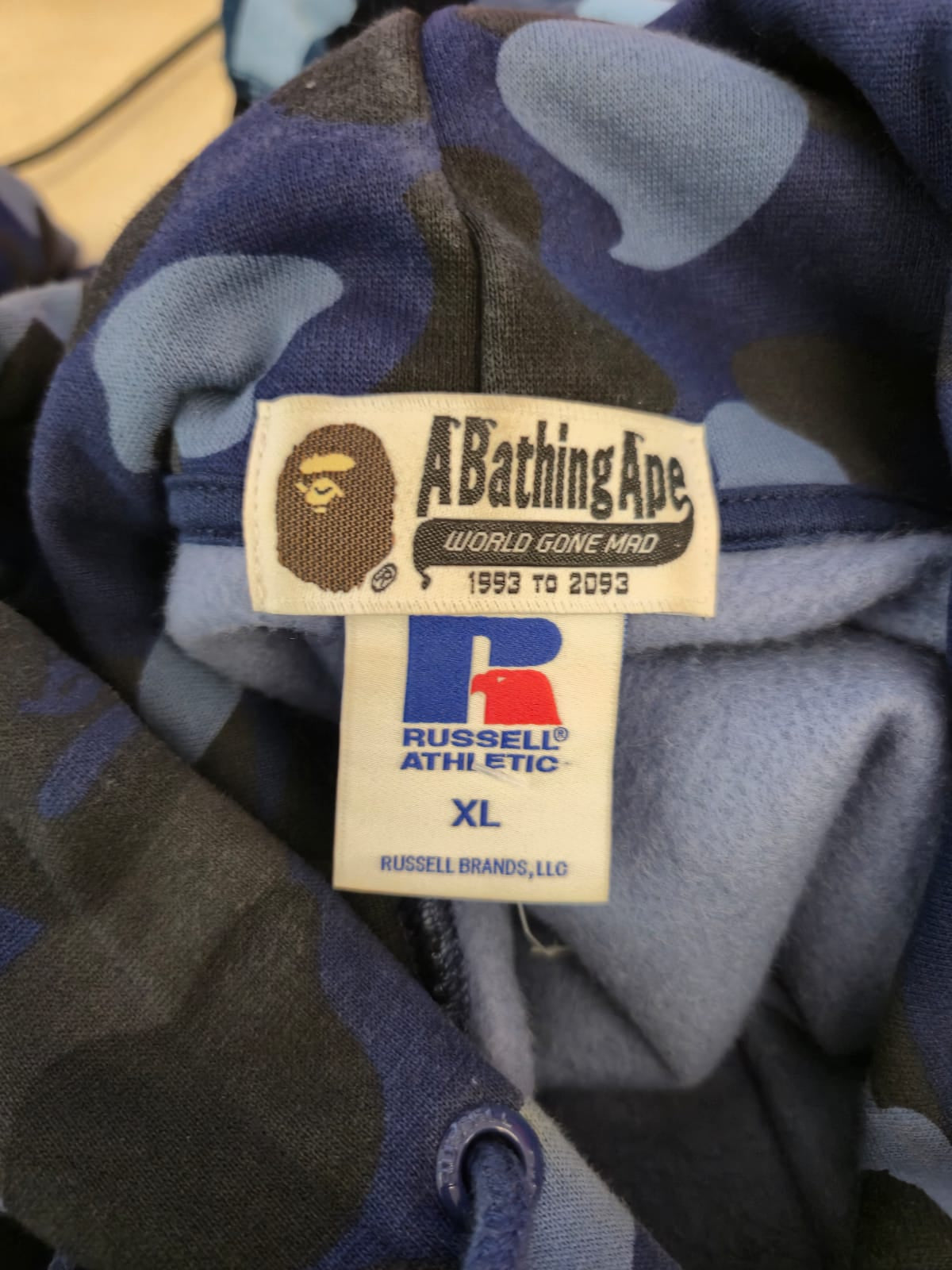 BAPE x Russel Blue Camo Hoodie (XL)