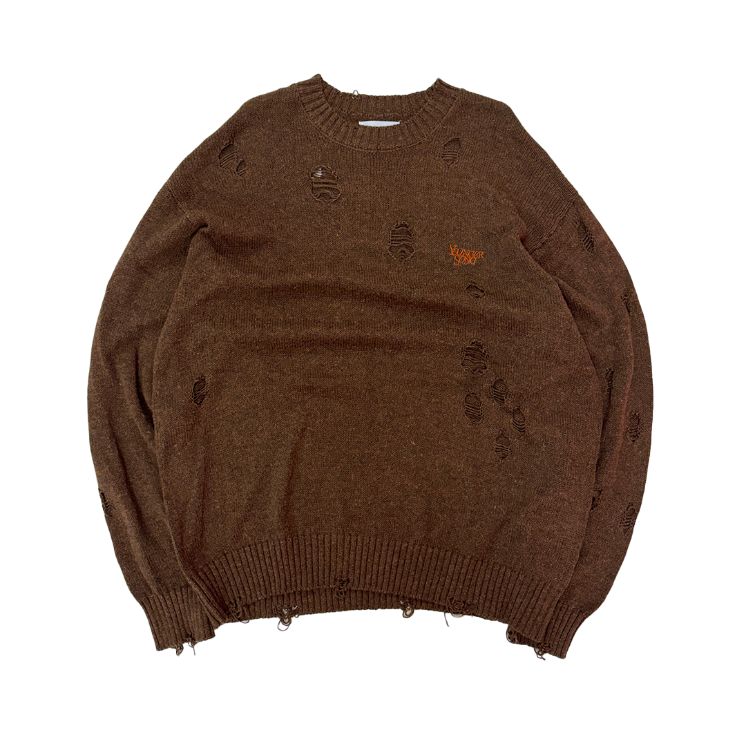 Younger Song Orange Damaged Knit Sweater (L)