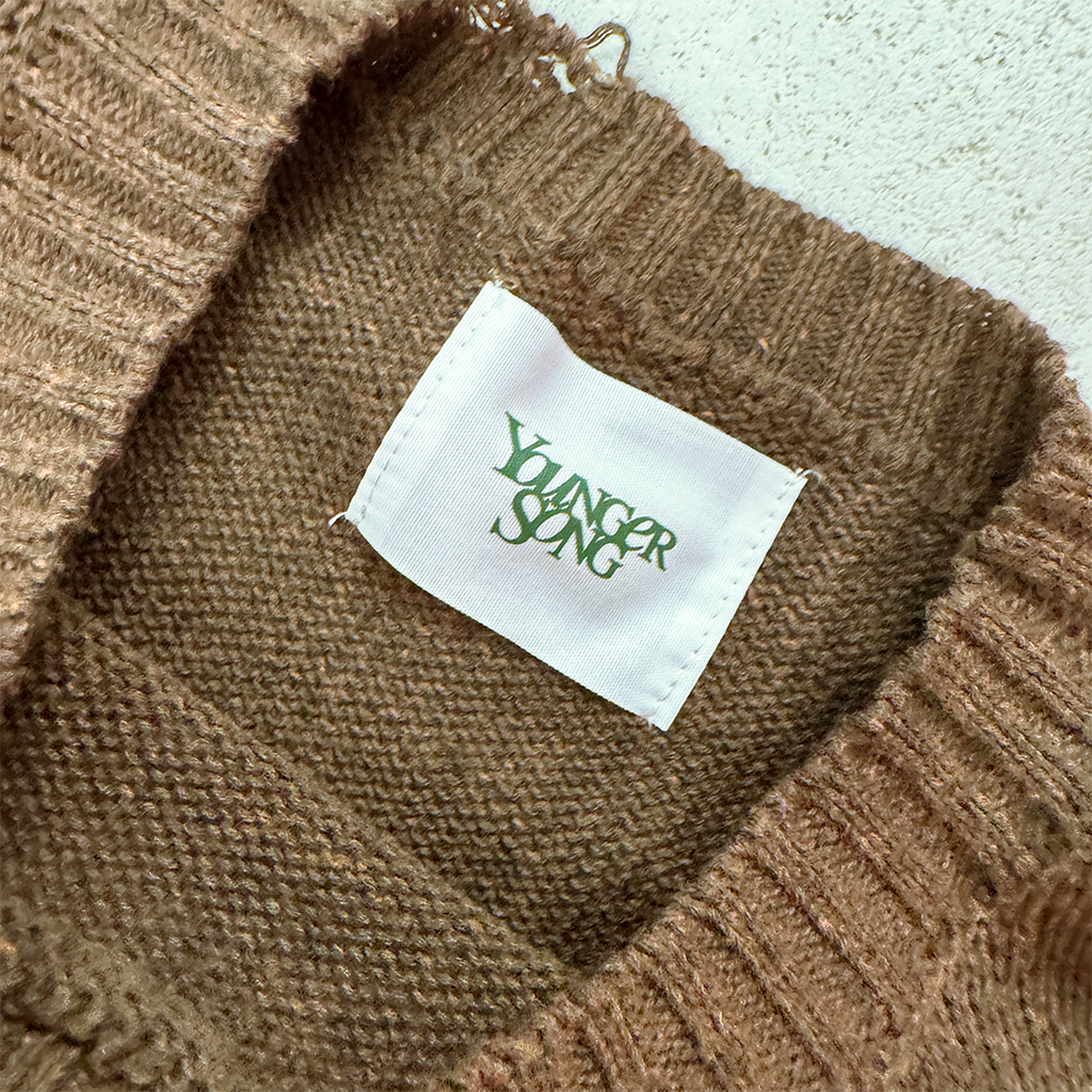 Younger Song Orange Damaged Knit Sweater (L)