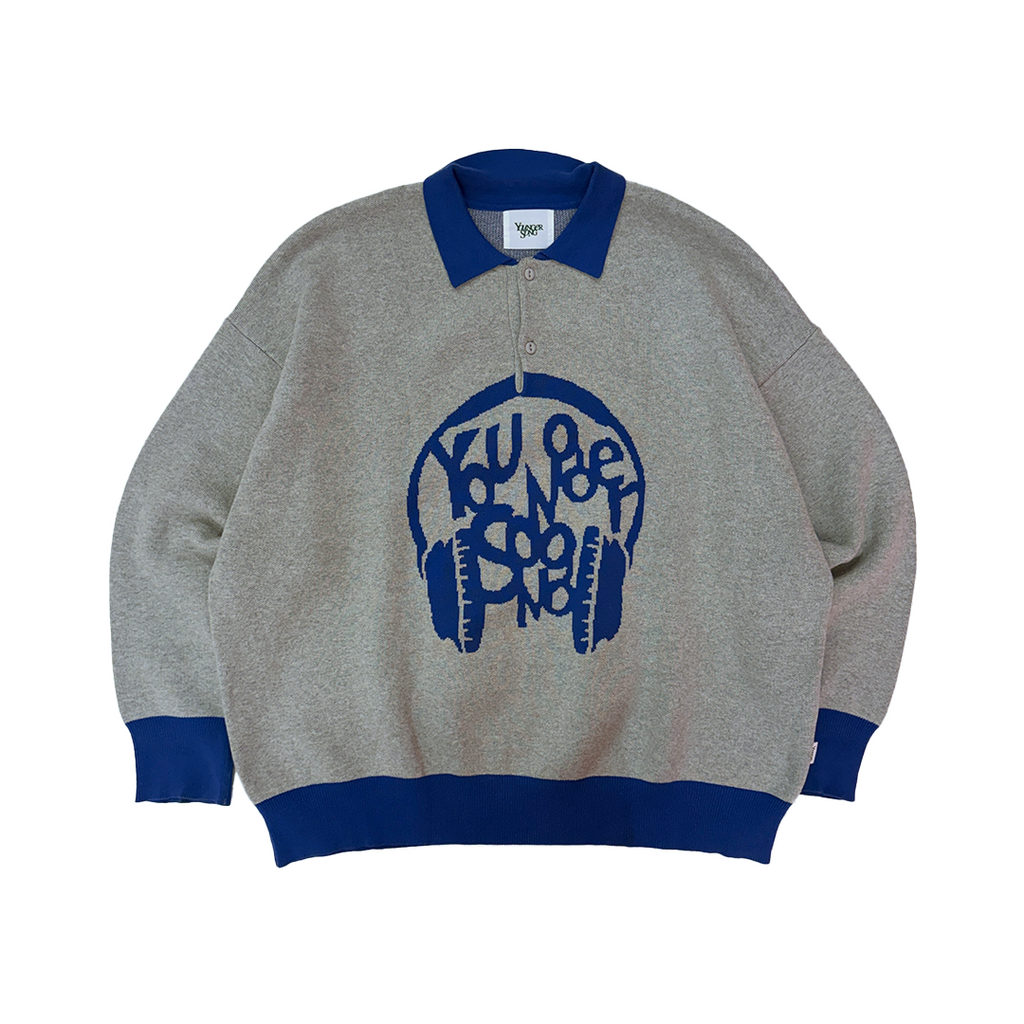 Younger Song Grey and Blue Knit L/S Polo (L)