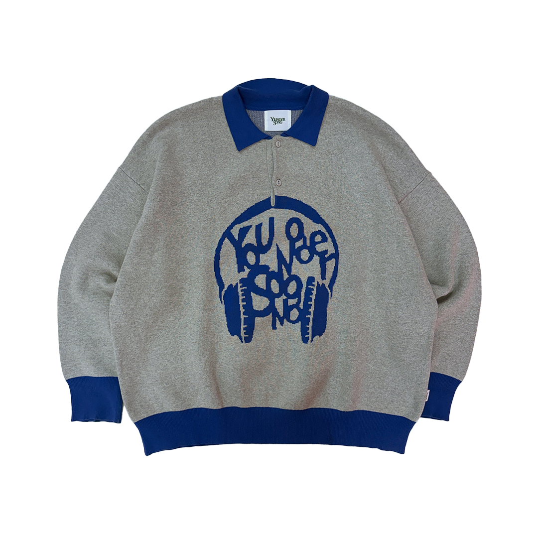 Younger Song Grey and Blue Knit L/S Polo (L)