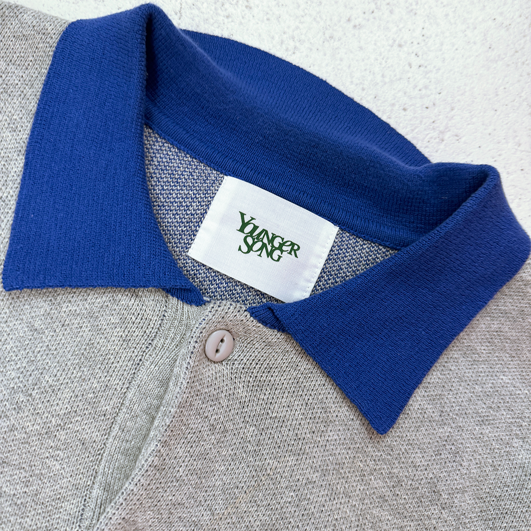 Younger Song Grey and Blue Knit L/S Polo (L)