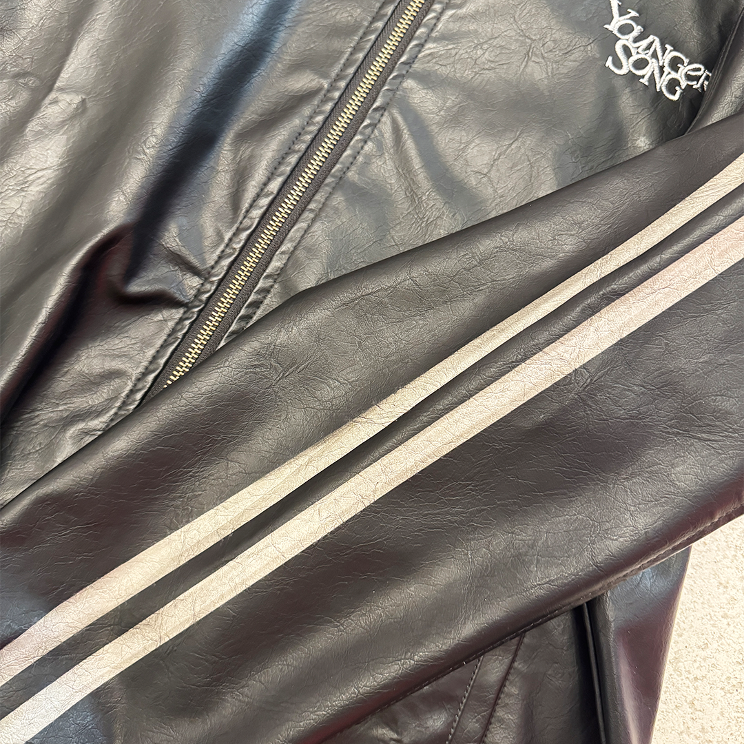 Younger Song Faux Leather Striped Black Jacket (M)